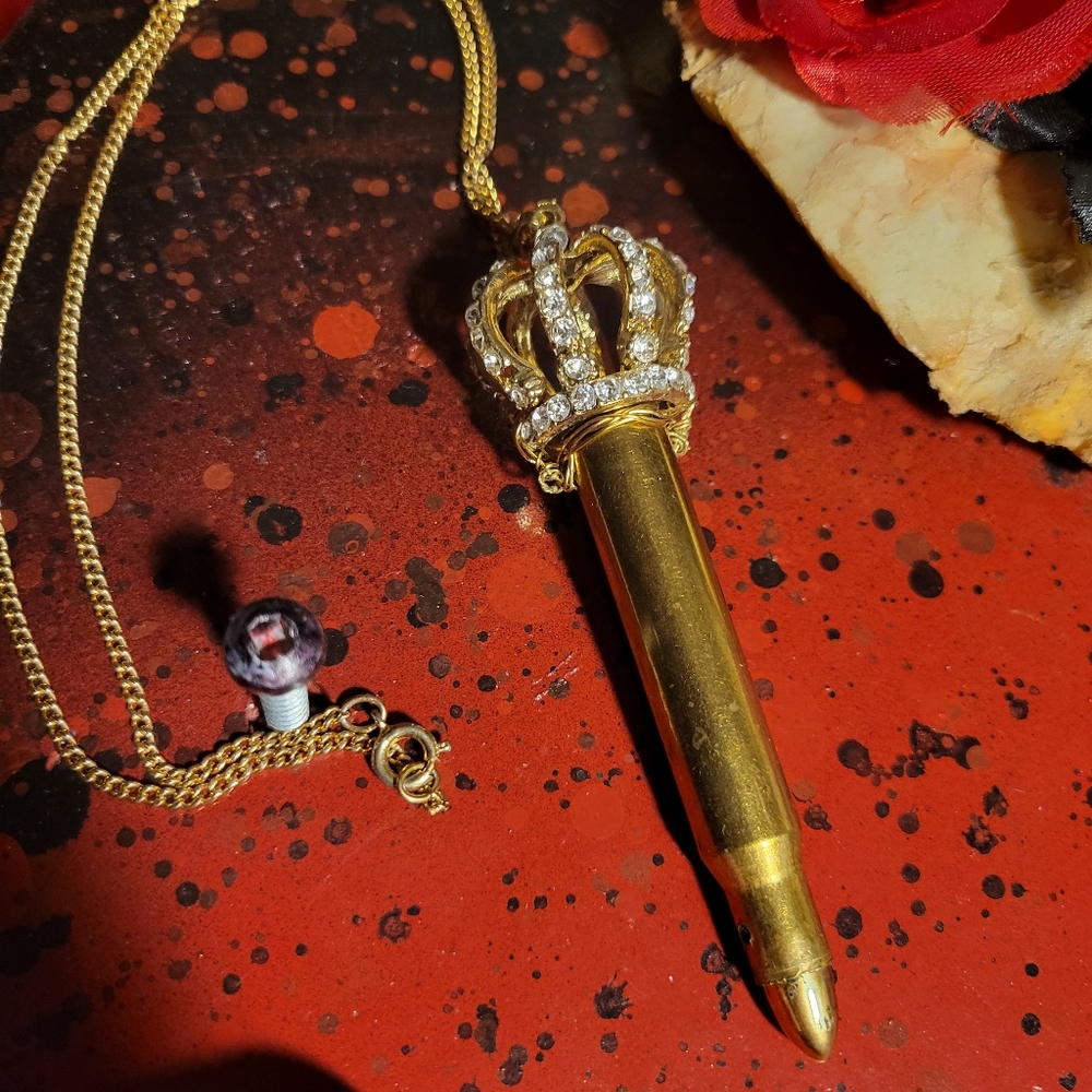 Brass 30 06 bullet casing rhinestone tiara royal crown wire wrapped necklace NWT